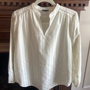 Ann Taylor Small White Blouse with Subtle Lace